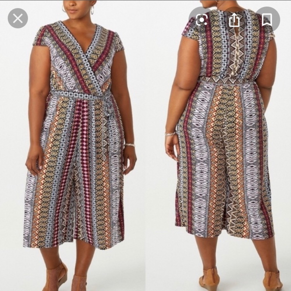 Dressbarn Cropped Jumpsuit Romper YellowTribal NWT